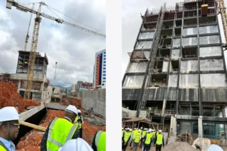 BEAC : le Gouverneur Yvon Sana Bangui visite le chantier de son futur siège à Yaoundé